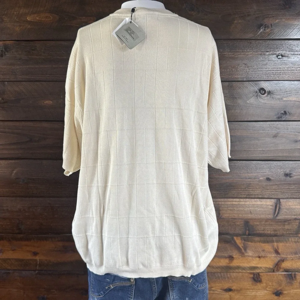 Anthropology Mens 2XL Silk Window Pane Ribbed Knit Short Sleeve Pullover NWT